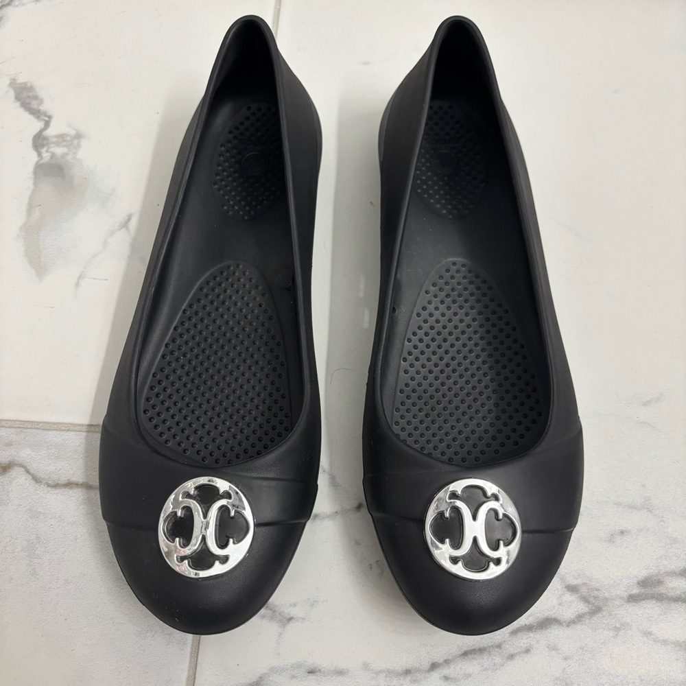 Crocs Ballet Flats Womens 9 Black Silver Metal Accent - Picture 2 of 8